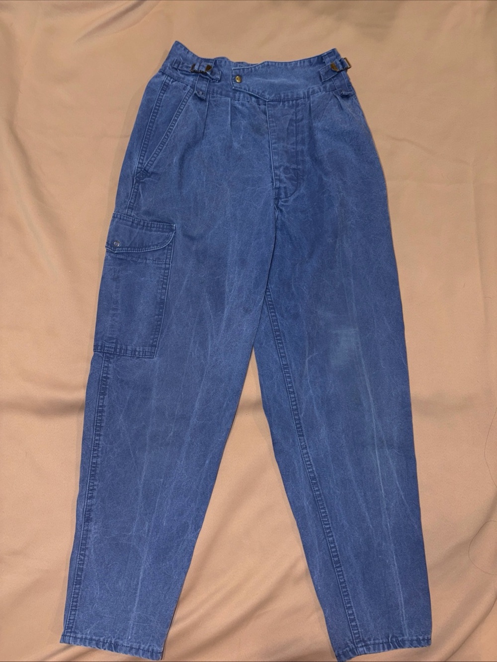 Vintage High Cinch Waist Cargo Jeans Pants 80s 90s Pleat tapered leg